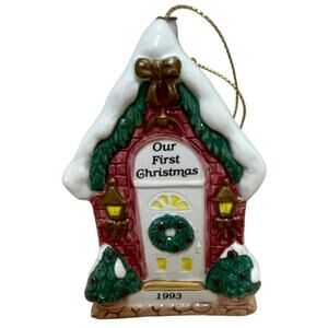 Fitz & Floyd Our 1st Xmas "Xmas at our House" 1st Edition 1993 Ornament with Box